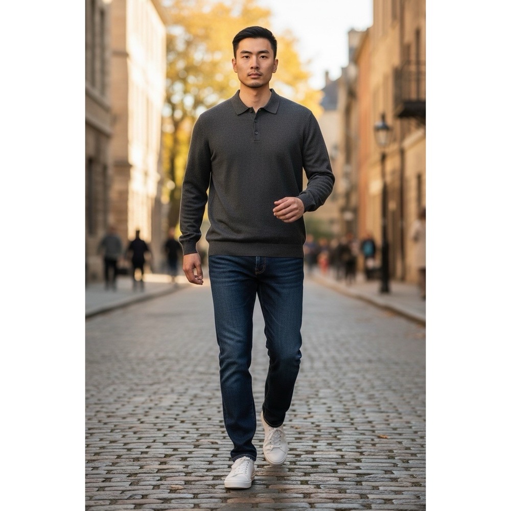 Croft & Barrow Men's XL Gray Cotton Knit Long Sleeve Polo Sweater